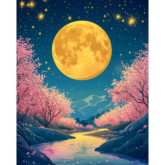 Cherry Blossoms Under the Moon