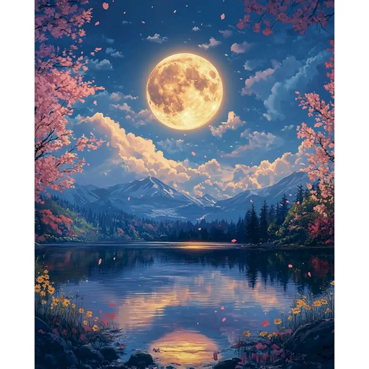 Luminous Lake Under the Moon
